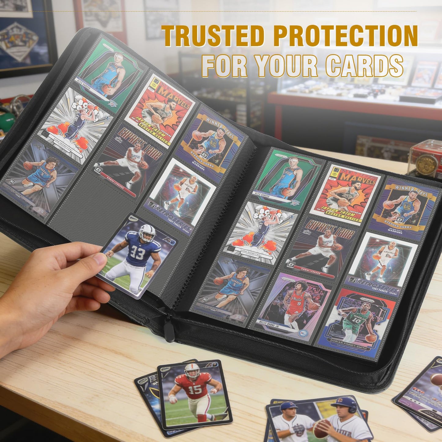 Trading Card Binder, Card Binder 9 Pocket for Trading Cards, Holds 540 Cards, Zippered Premium Card Collection Binder Album for Game Card, Sports