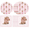 Coquette Bow Cowgirl Paper Plates Tableware Set 40PCS Western Cowgirl Birthday Party Supplies Pink Bowknot Boots Rodeo Bachelorette Party Plates