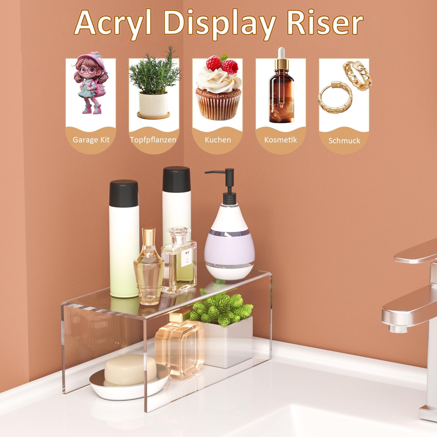 Sezanrpt Acrylic Shelf Riser 12x5.5x5 pack of 2, Countertop Acrylic Display Storage Organizer for Funko Pop Figure, Cosmetics, Bags, Shoes, Toys