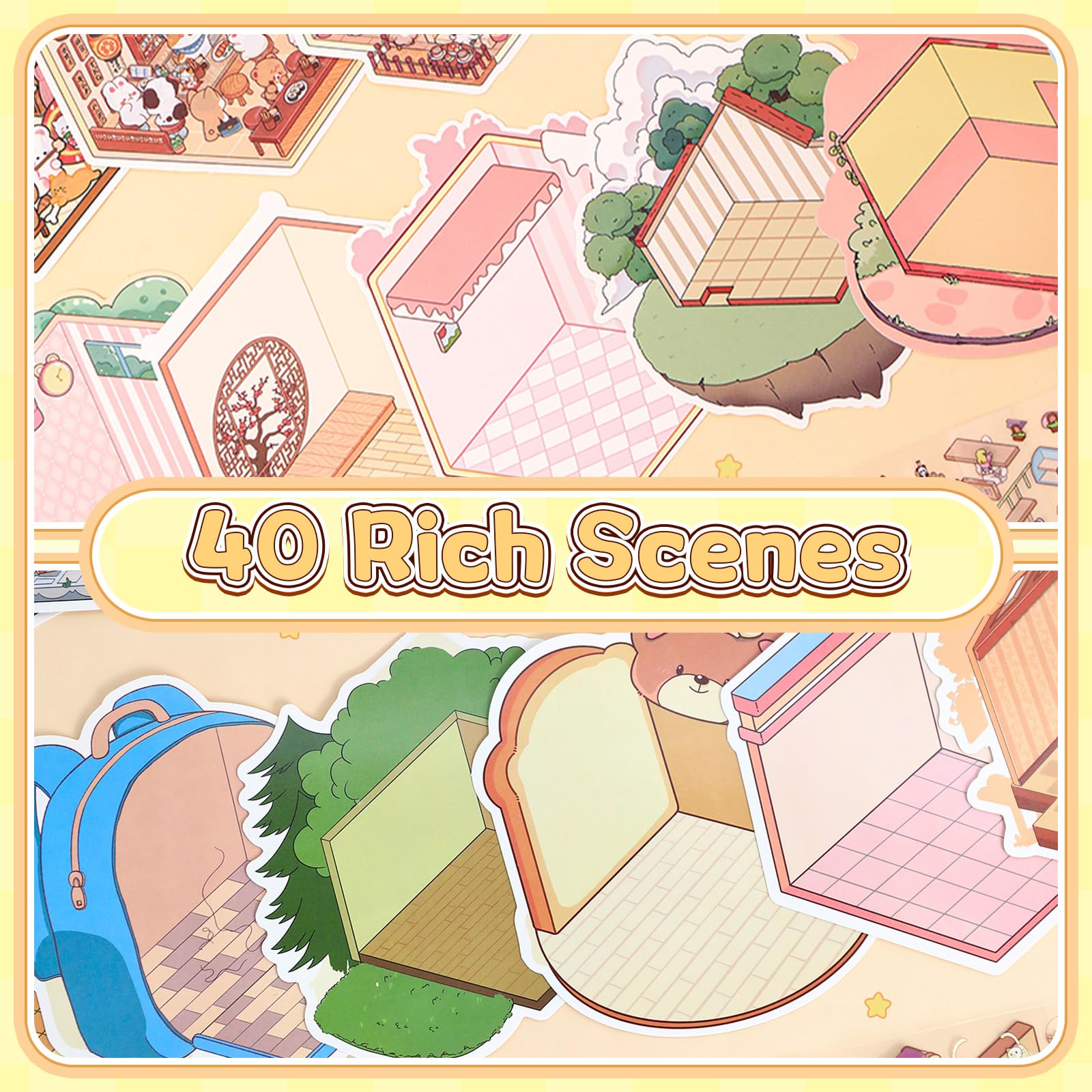 40 Sets DIY 3D Sticker Scene, Sticker Collection Book Make Your Own Shop House Crafts for Adults Therapy for Relief Stress Pass the Time Gift