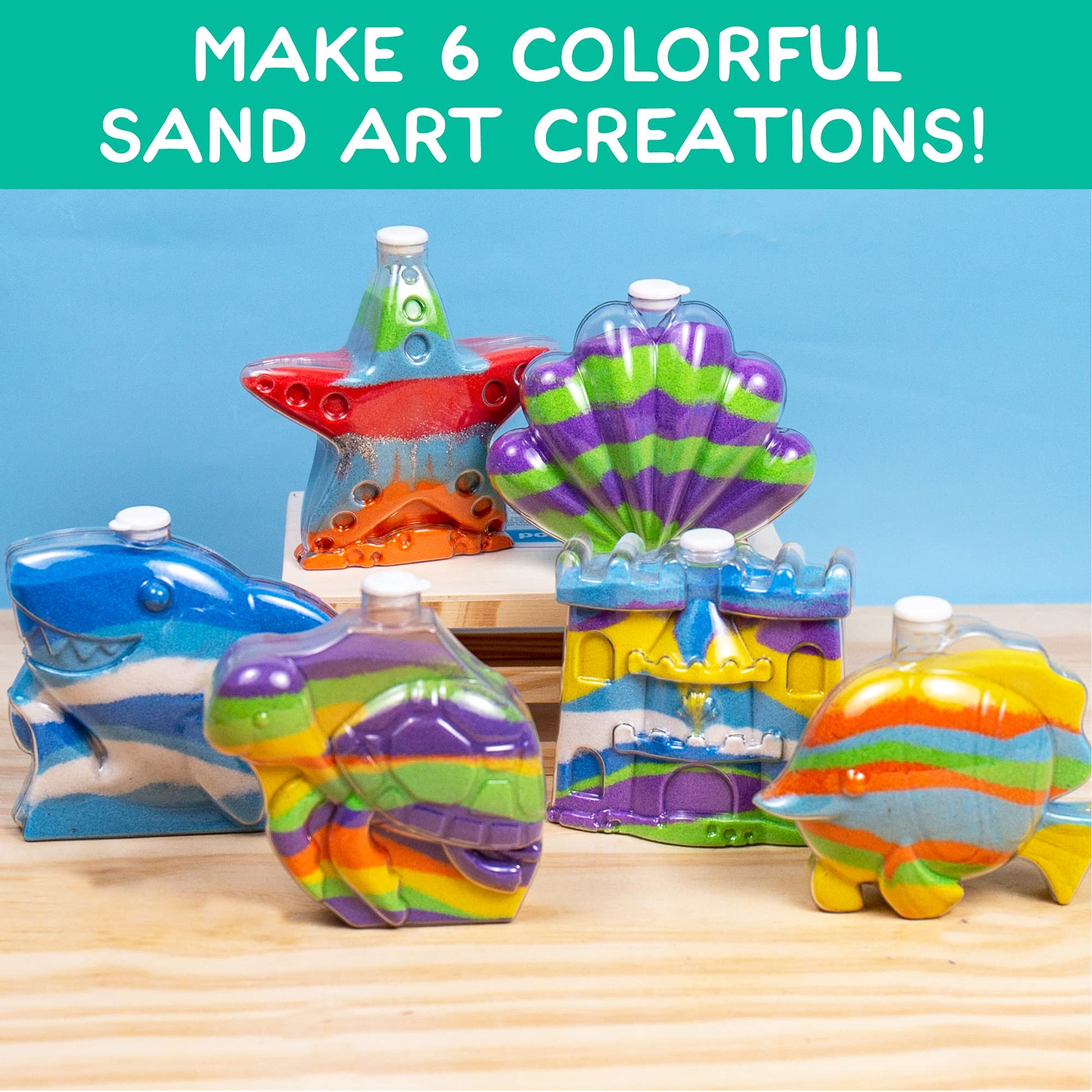 Made By Me Create Your Own Underwater Sand Art, Includes 6 Ocean-Themed Bottles, 8 Sand Colors, Glitter, & Funnel, Great Staycation or Group Activity