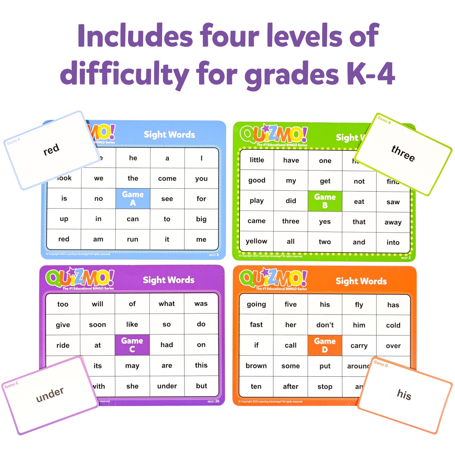 LEARNING ADVANTAGE QUIZMO Sight Words, Bingo-Style Vocabulary Game