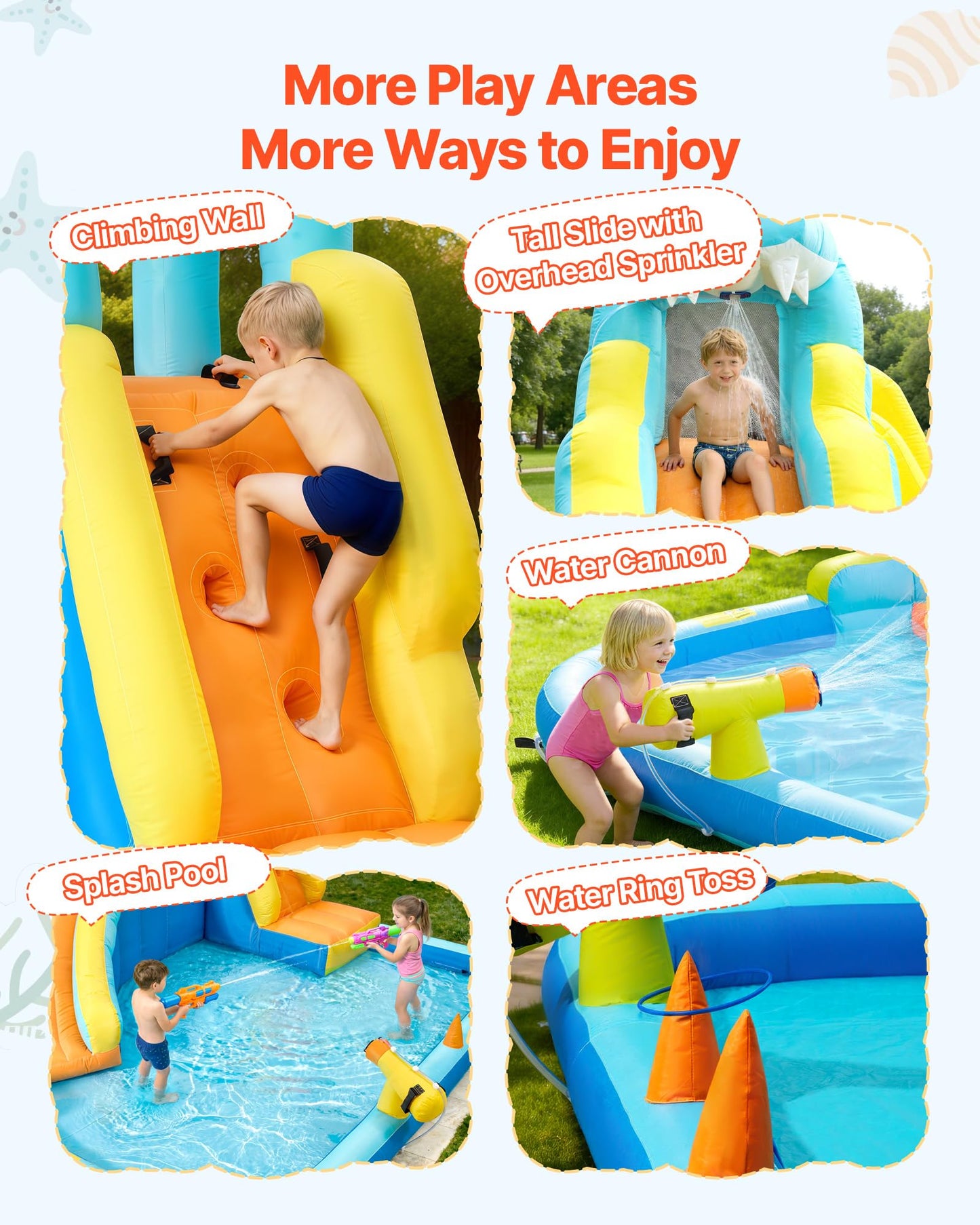 VEVOR Inflatable Crocodile Bounce House with Blower, Spacious 6-in-1 Kids Water Park with Slide, Splash Pool, Water Cannon, Ring Toss & Climbing Wall