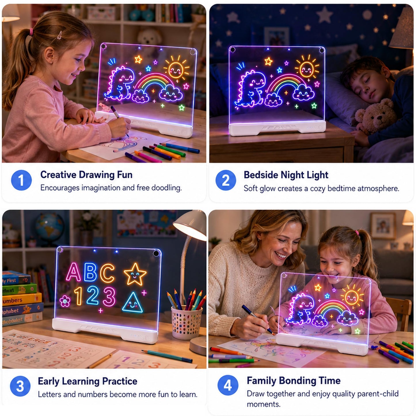 LED Drawing Board for Kids, 16-Inch Rechargeable Doodle Pad, 10 Color Modes,LED Note & Drawing Board, Birthday Gift for Girls Boys Teens