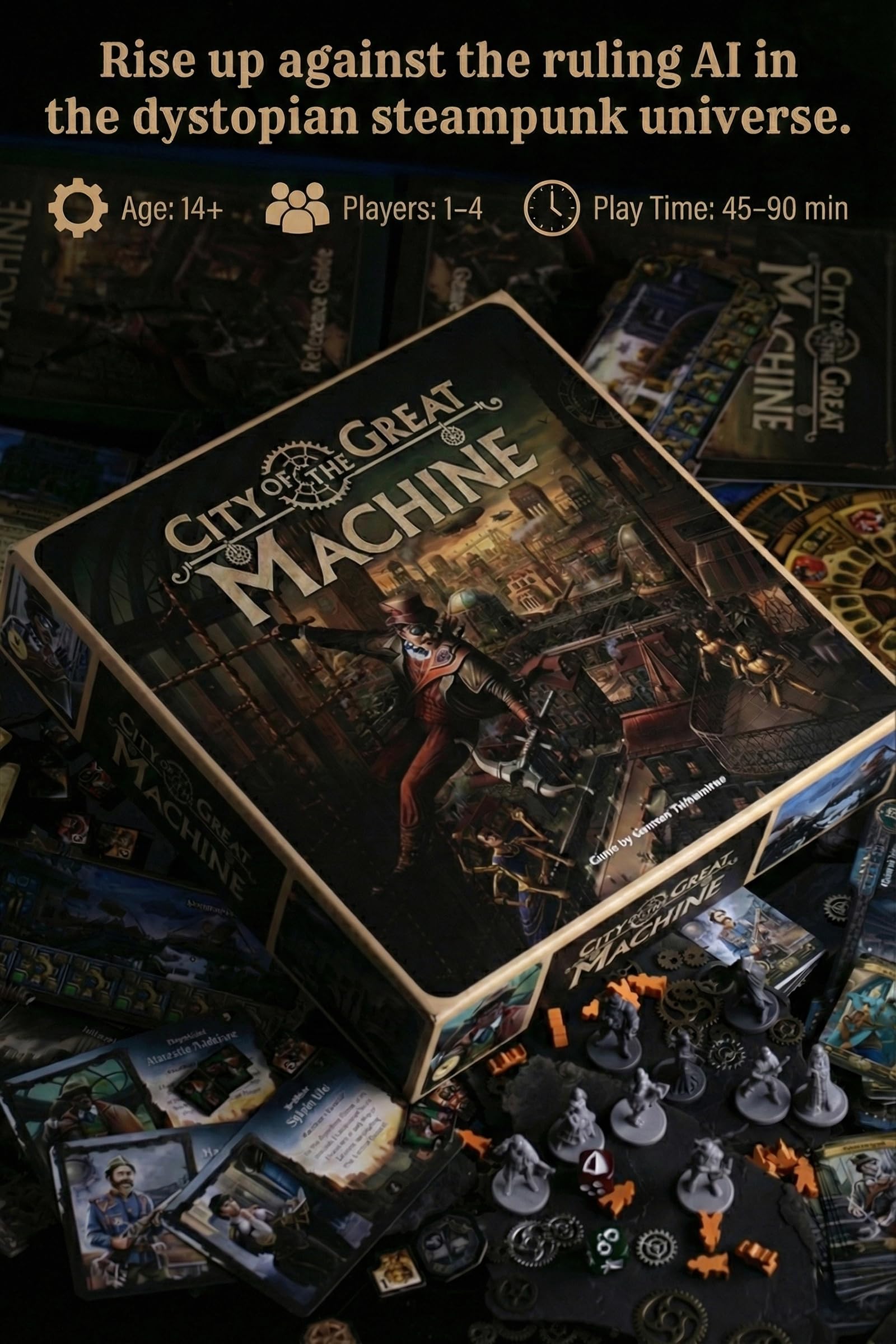 CrowD Games | City of The Great Machine Board Game | 1-4 Players | Ages 14 and up | Steampunk | One-vs-Many | Hidden Movement | Cooperative Board