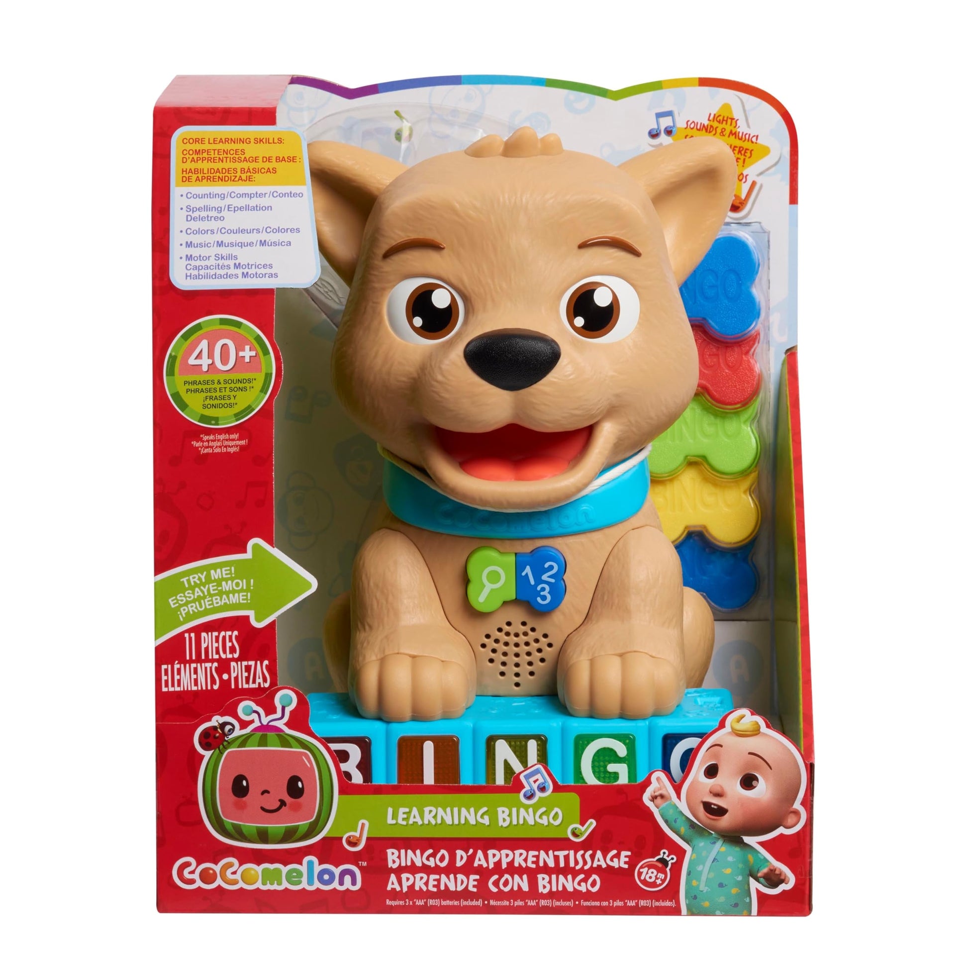 Cocomelon Count & Learn Bingo, 11-pieces, 40+ Learning Phrases, Early Learning and Education, Kids Toys for Ages 18 Month by Just Play