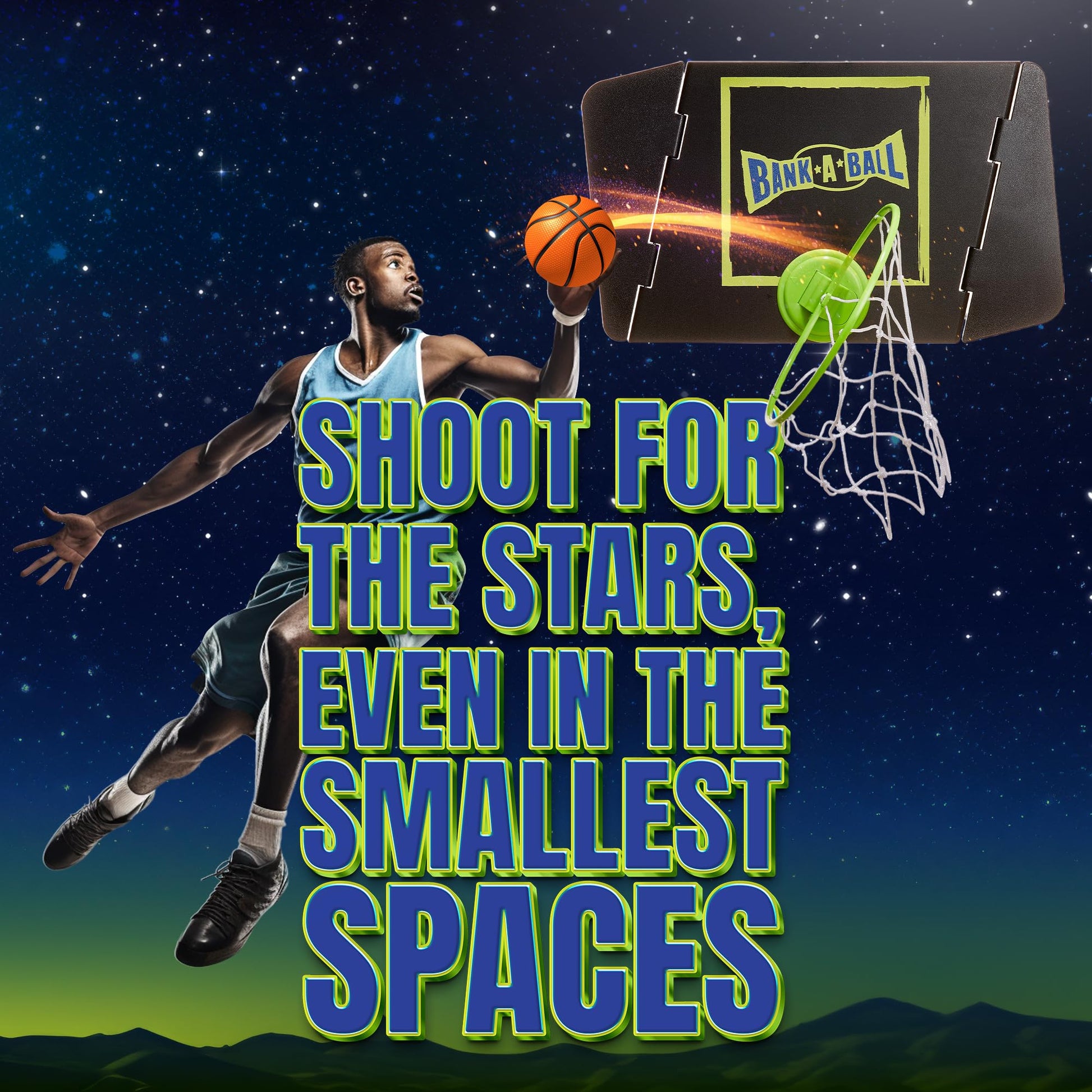 Bank-A-Ball Mini Basketball Hoop for Adults or Kids - Indoor Portable Adjustable Playing Set w/Ball - Over The Door Hoop with Adjustable Backboard