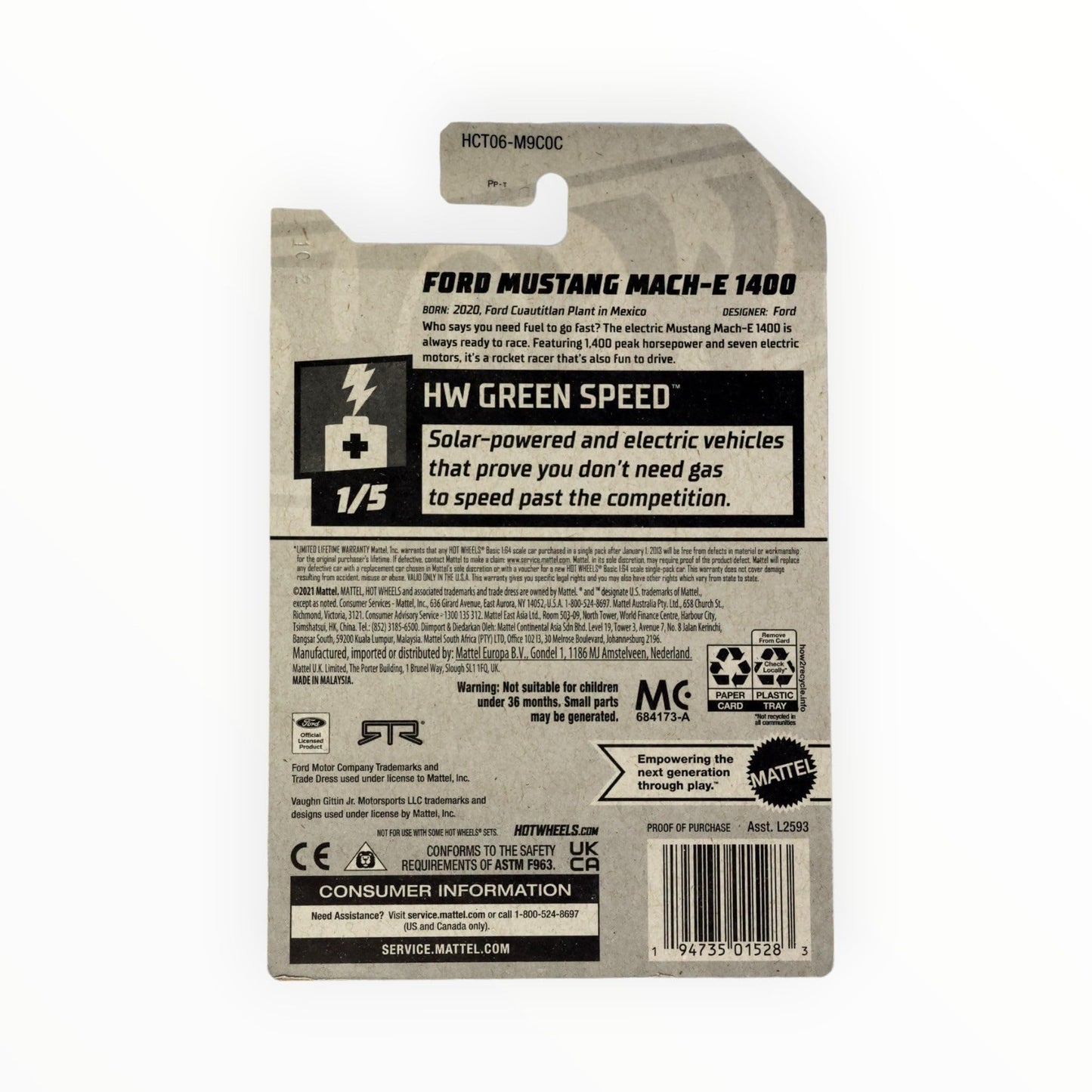 Hot Wheels Ford Mustang Mach-E 1400, Green Speed 1/5 [White]