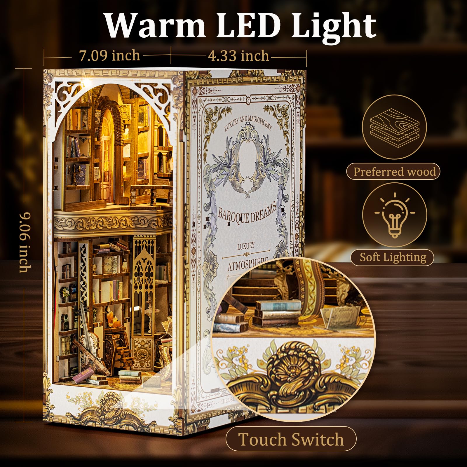 DIY Book Nook Kit - Bookend Diorama with LED - 3D Wooden Puzzle DIY Miniature House Kits - Bookshelf Insert Decor - Booknook Dollhouse Crafts Hobbies