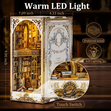 DIY Book Nook Kit - Bookend Diorama with LED - 3D Wooden Puzzle DIY Miniature House Kits - Bookshelf Insert Decor - Booknook Dollhouse Crafts Hobbies