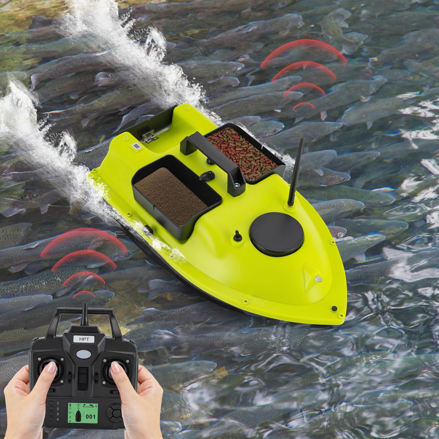 MIOUYTRT RC Bait Boat for Surf Fishing, Long-Distance Surf RC Fishing Bait Boat, 1968ft Bait Deployment - 4.4lb Loading Capacity with LCD Screen, Fish