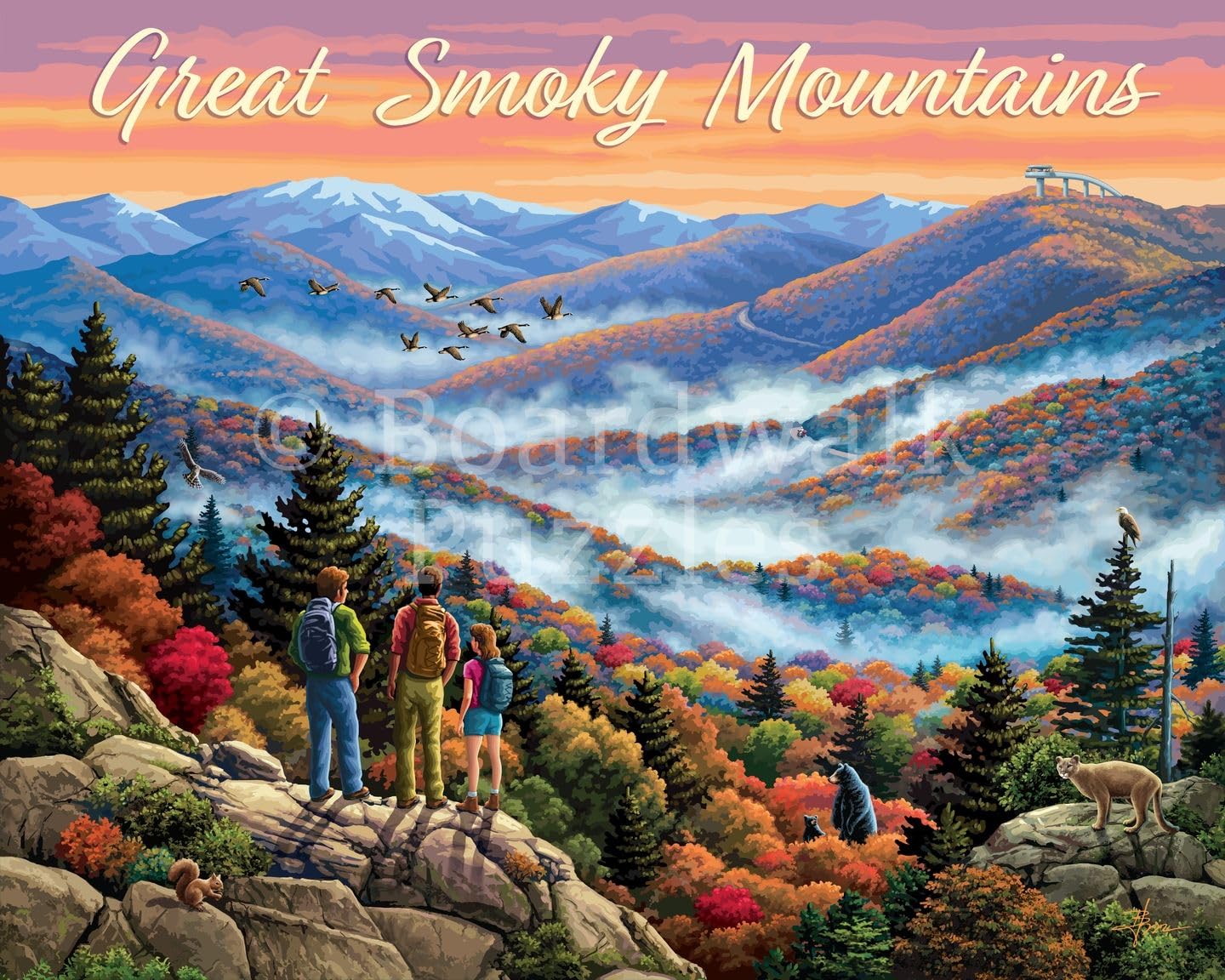 Boardwalk Great Smoky Mountains 500 Piece Jigsaw Puzzle Fall Scenic Tennessee Puzzles with Premium Box, Gift for Adults and Family 16"x20"