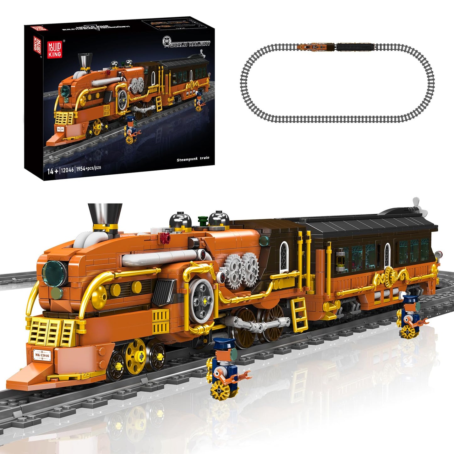 Mould King 12046 Steampunk Train Building Set, Western Train with Track, Buildable Model with Battery, Display Model Toy for Adults Collection