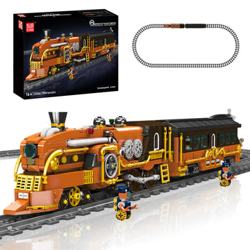 Mould King 12046 Steampunk Train Building Set, Western Train with Track, Buildable Model with Battery, Display Model Toy for Adults Collection