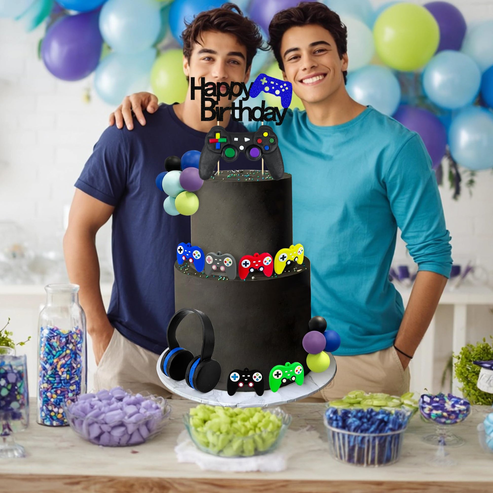 21 PCS Video Game Birthday Cake Toppers Controller Headset Ball Cake Decoration for Video Game Theme Birthday Party Supplies