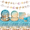Ocean Beach Party Supplies Tableware with Seashell Paper Plates Napkins Cups Tablecloth Banner for Beach Themed Party Decorations, Serves 24
