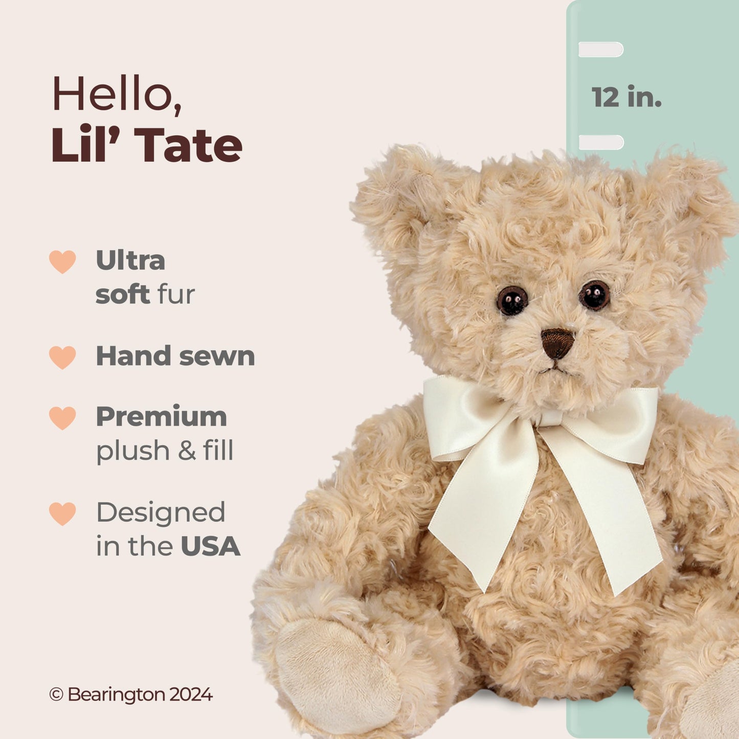 Bearington Lil' Tate Classic Teddy Bear Stuffed Animal - 12" Baby Bear Plush Toy with Soft Fur and Vintage Design - Adorable Bears Stuffed Animals
