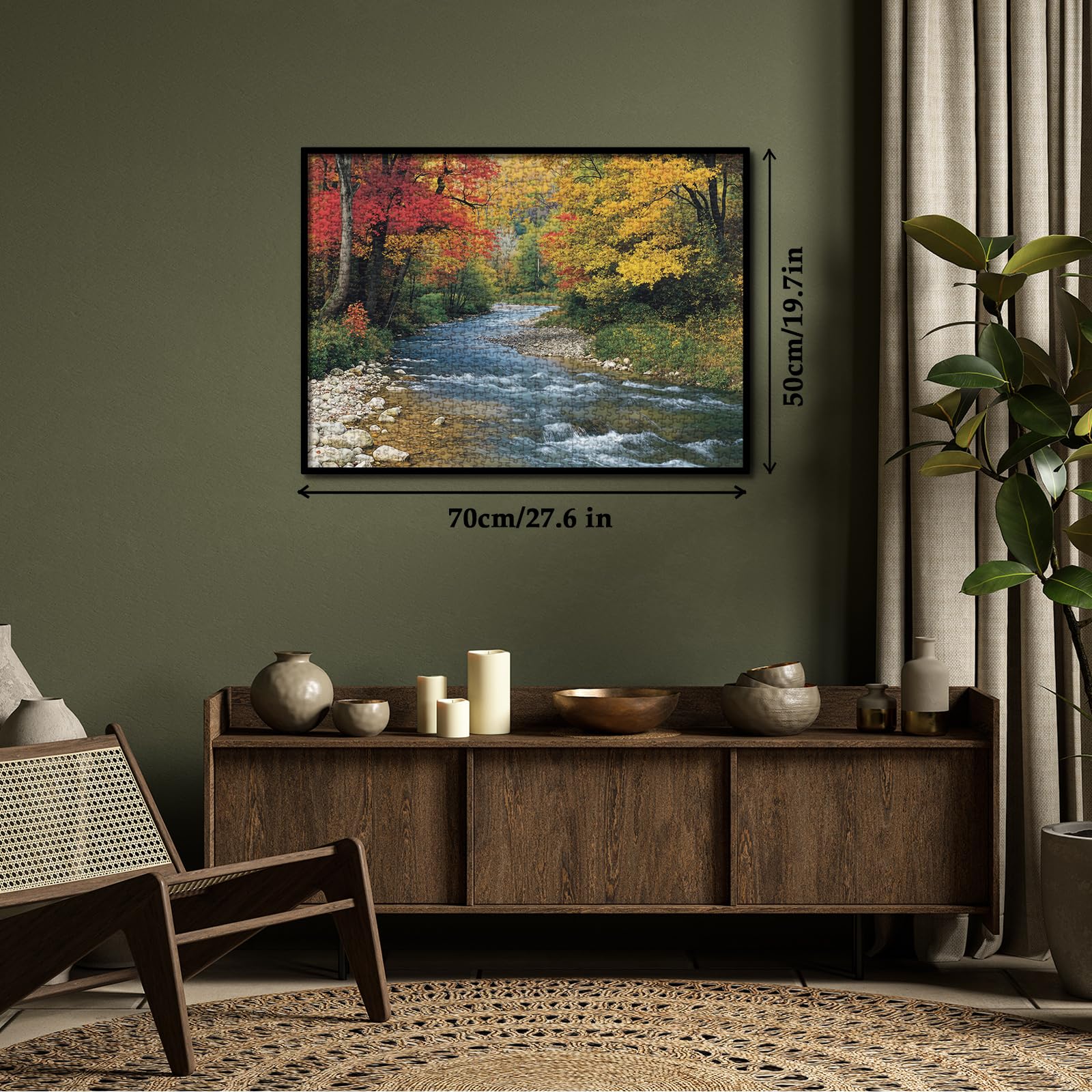Larkipuzz Beautiful Forest Landscape Puzzles for Adults 1000 Pieces, Aesthetic Autumn River Plant Jigsaw Puzzle, Impossible Nature Art Puzzles