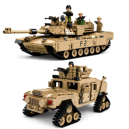 General Jim's 2-in-1 Military Brick Building Set - WWII US Army M1A2 Tank or Humvee with Rotating Turret, Adjustable Gun & Accessories - 1463-Piece