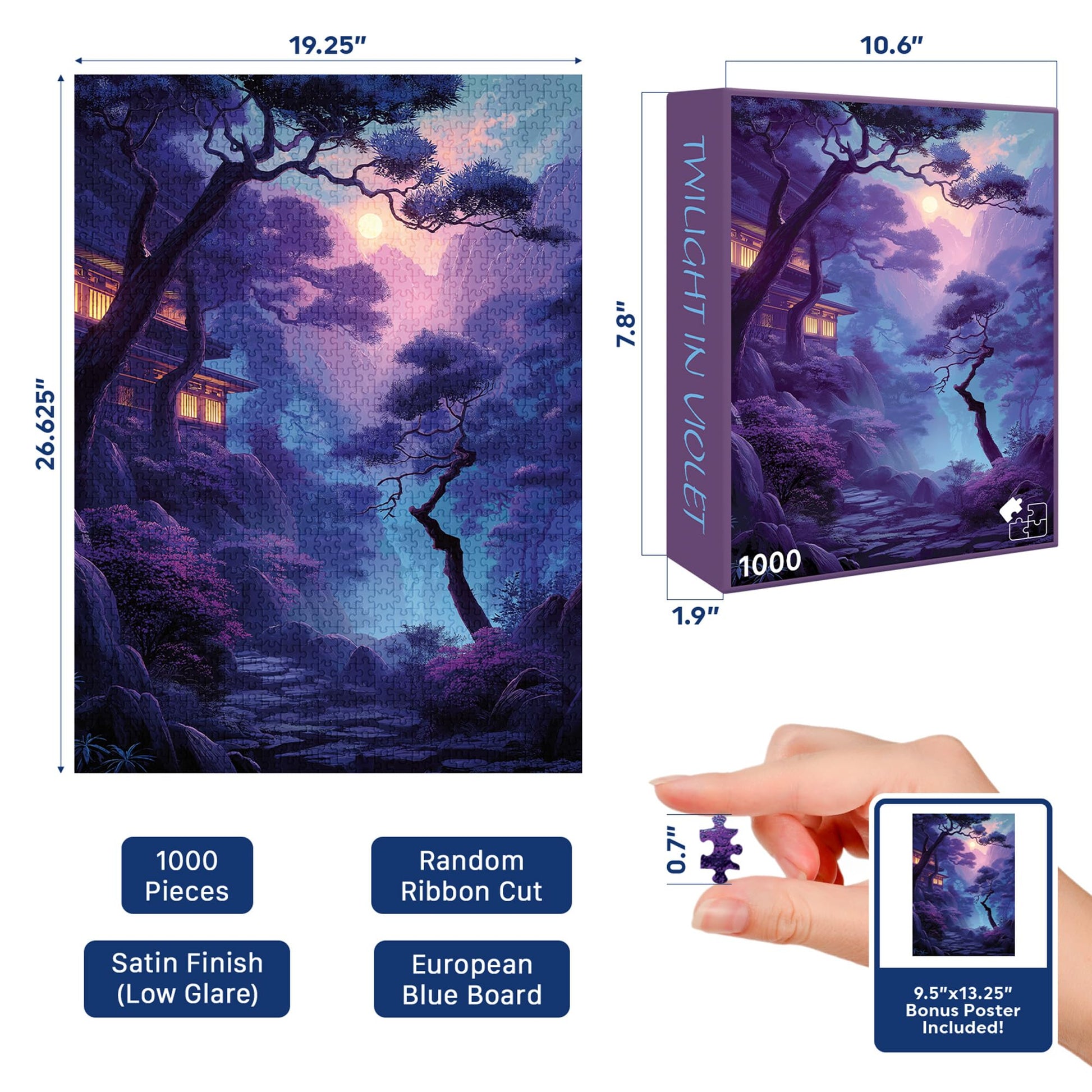 Twilight in Violet (No. 11) - 1000 Piece Landscape Jigsaw Puzzle for Adults | Printed in USA | Satin Low-Glare Finish | Random Ribbon Cut | Bonus