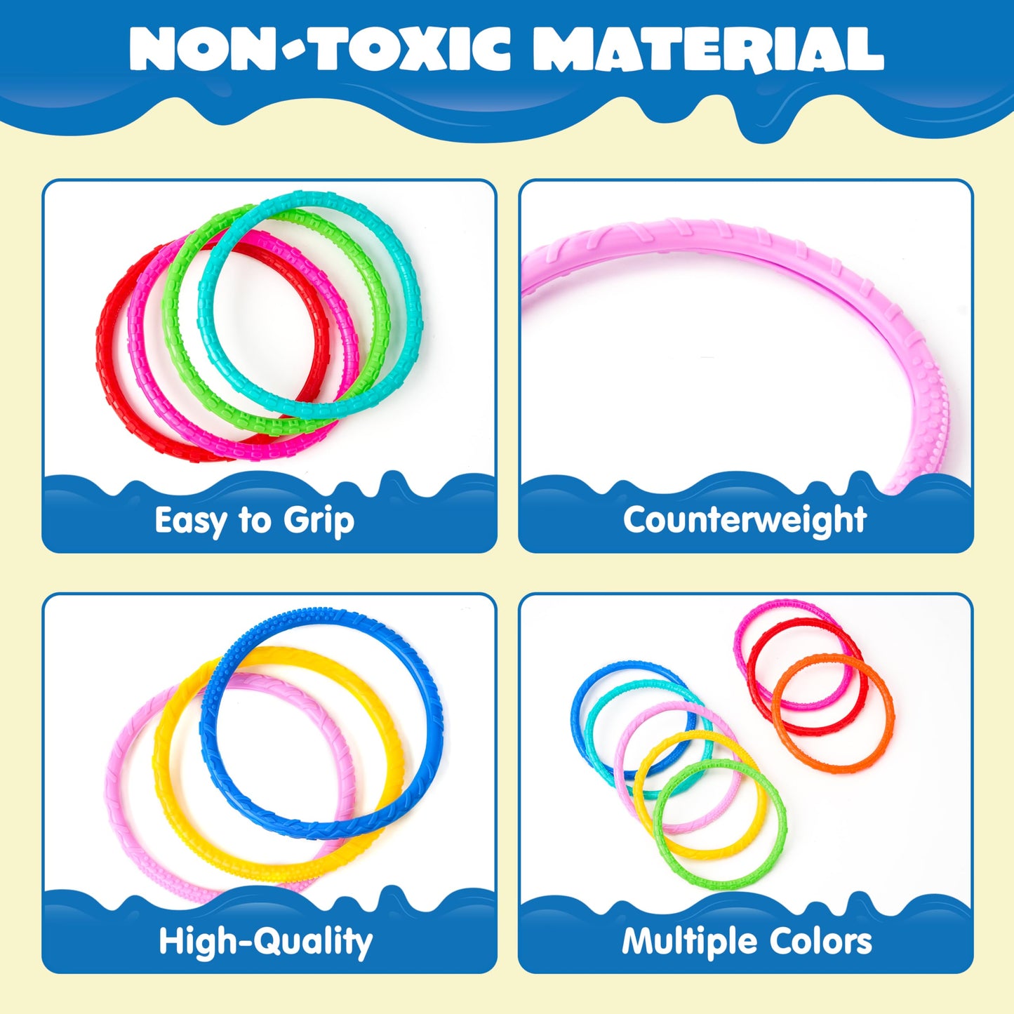 JOYIN Dive Circles Pool Toys, 8 Pcs Colorful Pool Rings for Kids, Underwater Training Swimming Diving Toy for Kids Gifts Summer Swim Water Fun Games