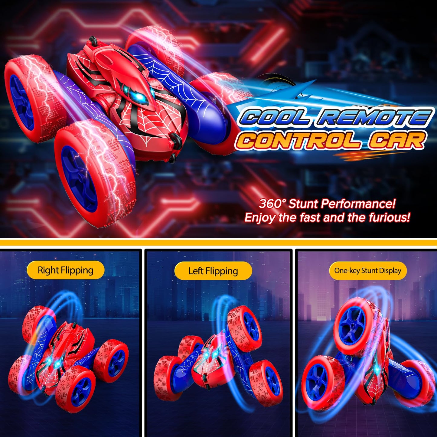 Excitobo Remote Control Car,Double Sided 360° Rotating 4WD RC Cars Toys for 3-12 Year Old Boys 2.4GHz Electric Rechargeable Race Stunt Birthday