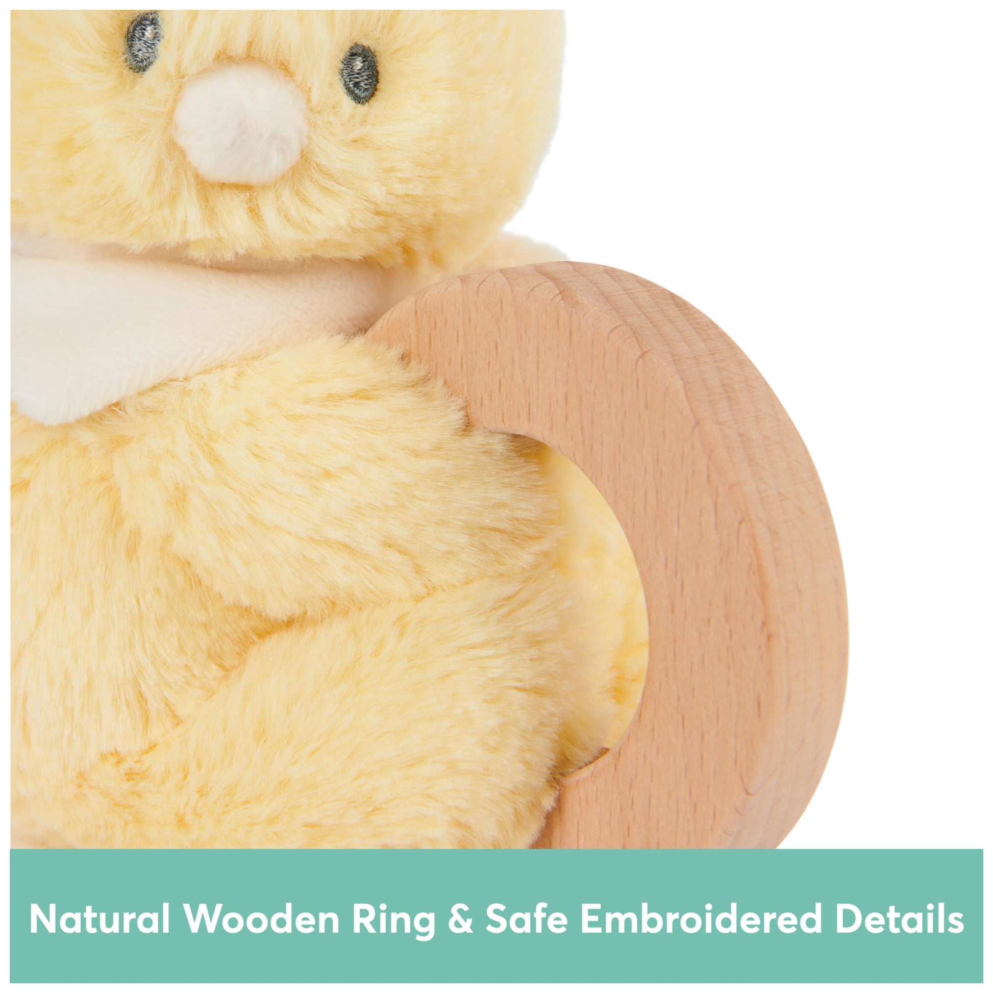 GUND Baby Sustainable Duckling Ring Rattle, Stuffed Animal Plush Made from 100% Recycled Plush Materials, Wooden Rattle for Babies and Newborns,