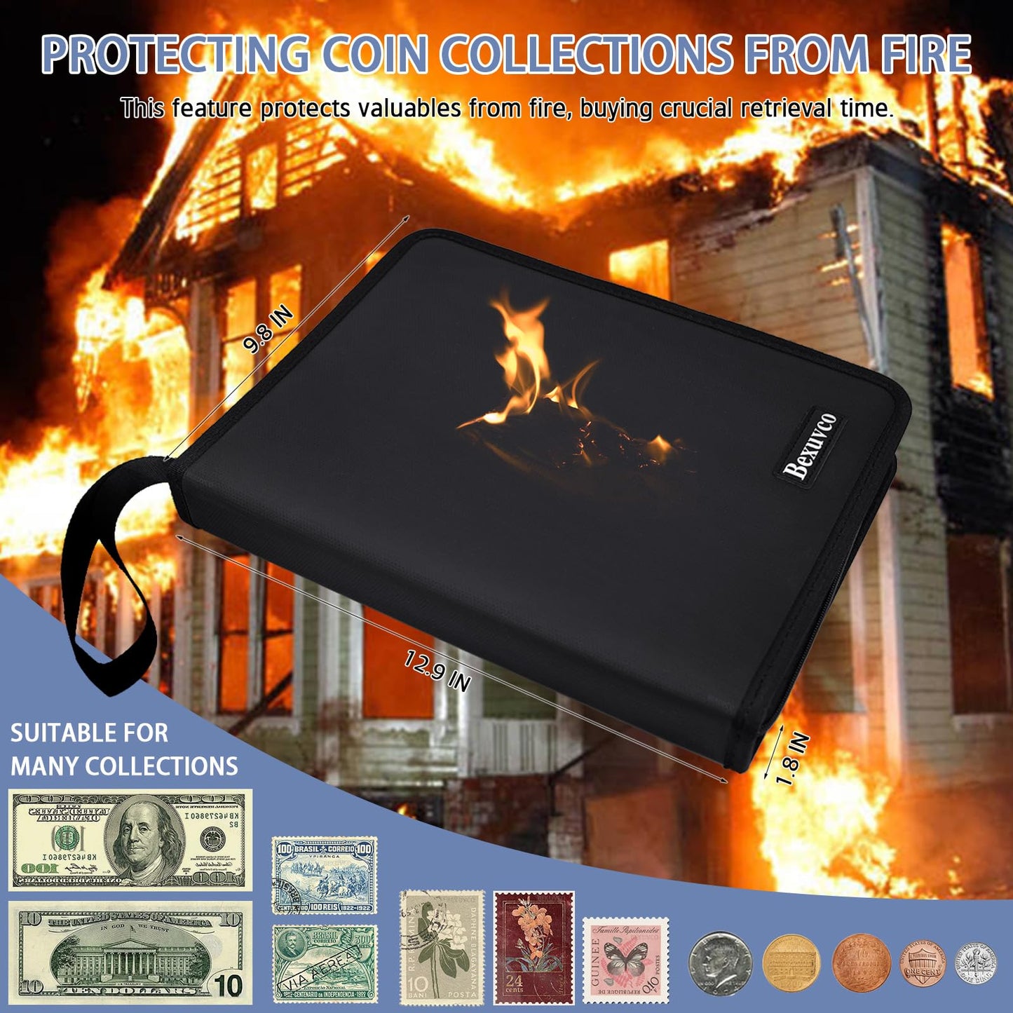 Coin Collection Album Holder for Collectors, 1403 Personalized Collection Labels, 410 Pockets Fireproof Coin Collection Book & 15 Paper Currency