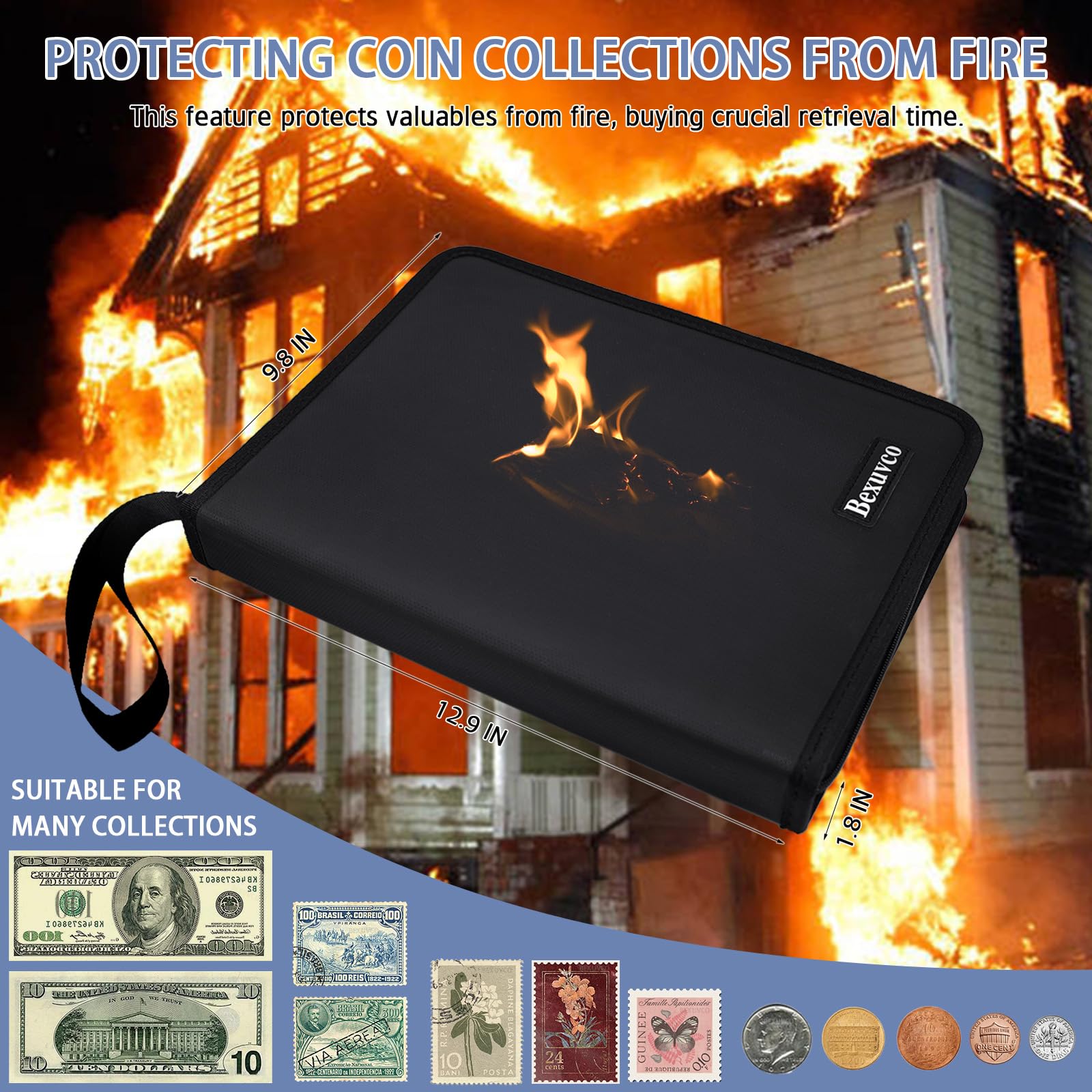 Coin Collection Album Holder for Collectors, 1403 Personalized Collection Labels, 410 Pockets Fireproof Coin Collection Book & 15 Paper Currency