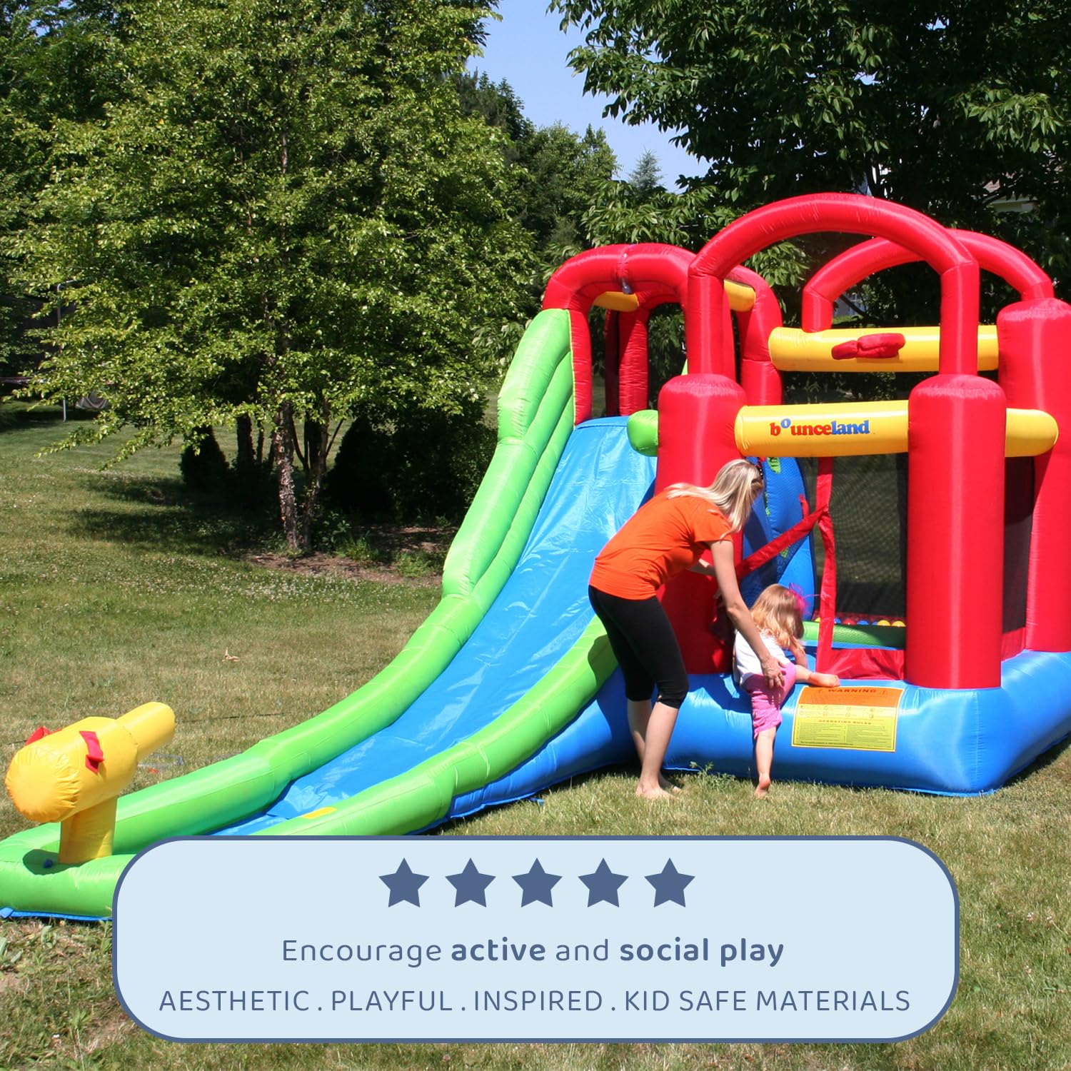 Inflatable Bounce House or Water Slide Wet or Dry with Sun Roof, Ball Pit 30 Balls, Water Gun, Fun Bouncing Area with Basketball Hoop, Long Slide