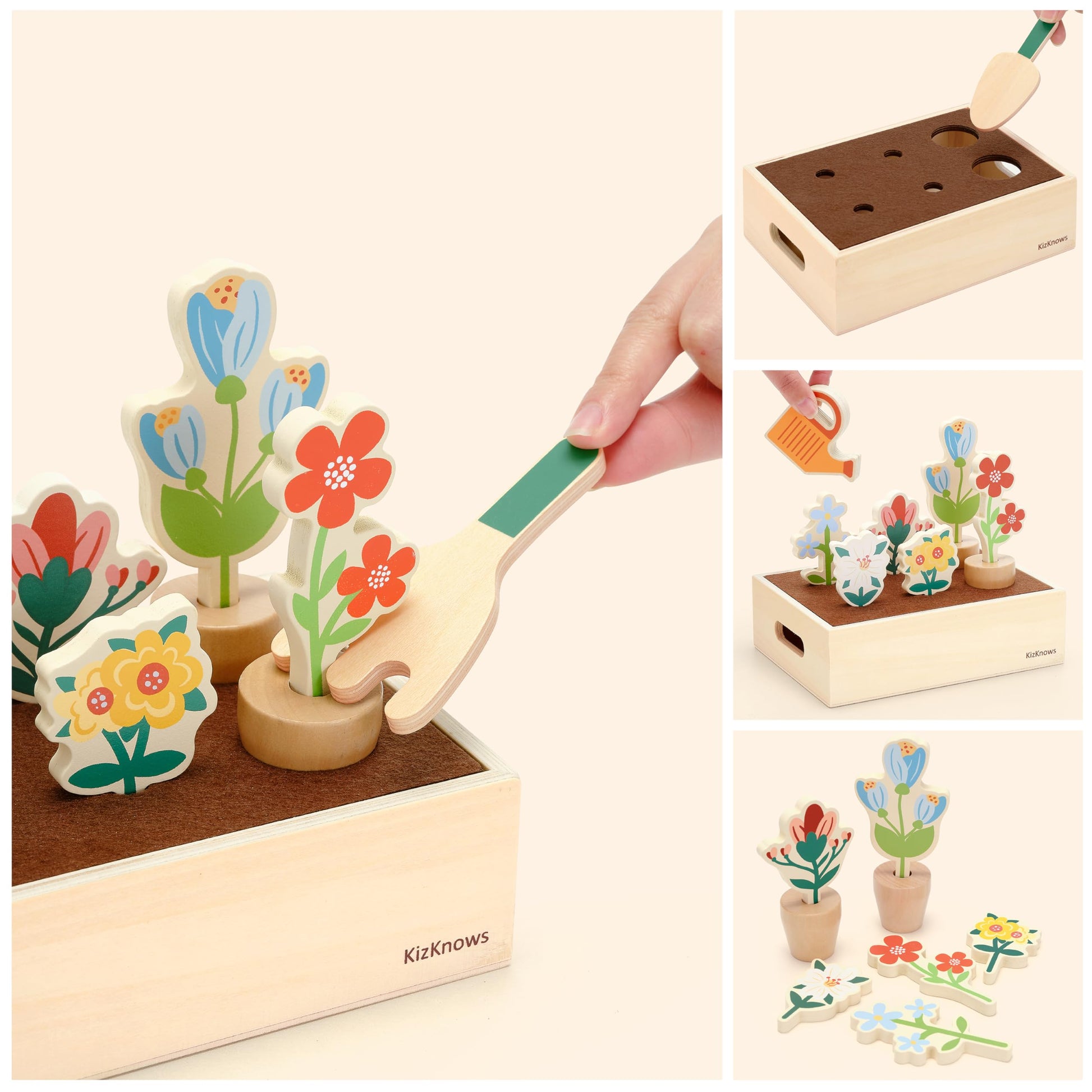 KizKnows Wooden Flower Garden Toy & Toddler Gardening Set for Kids Ages 3-5