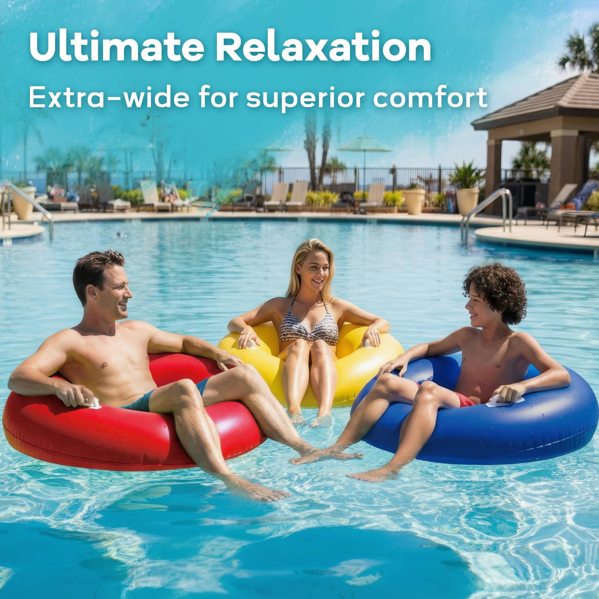 Funscape Large Inflatable Pool Float Rings, 44" Swimming Tube W/Handle