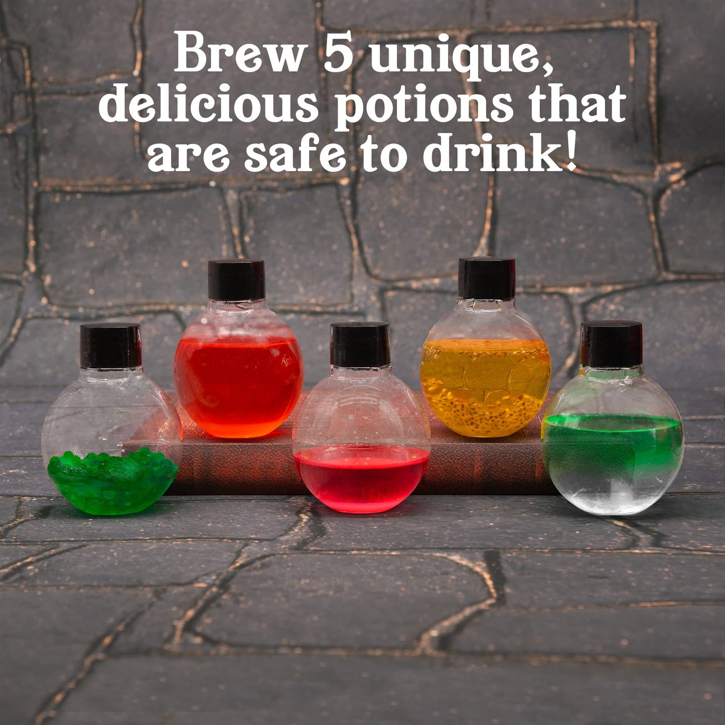 Tasty Labs Wizard Potion Science Kit - Make 5 Magical Potions, Chemistry Experiments Safe to Drink, Includes Cauldron & Wand - Study Reactions