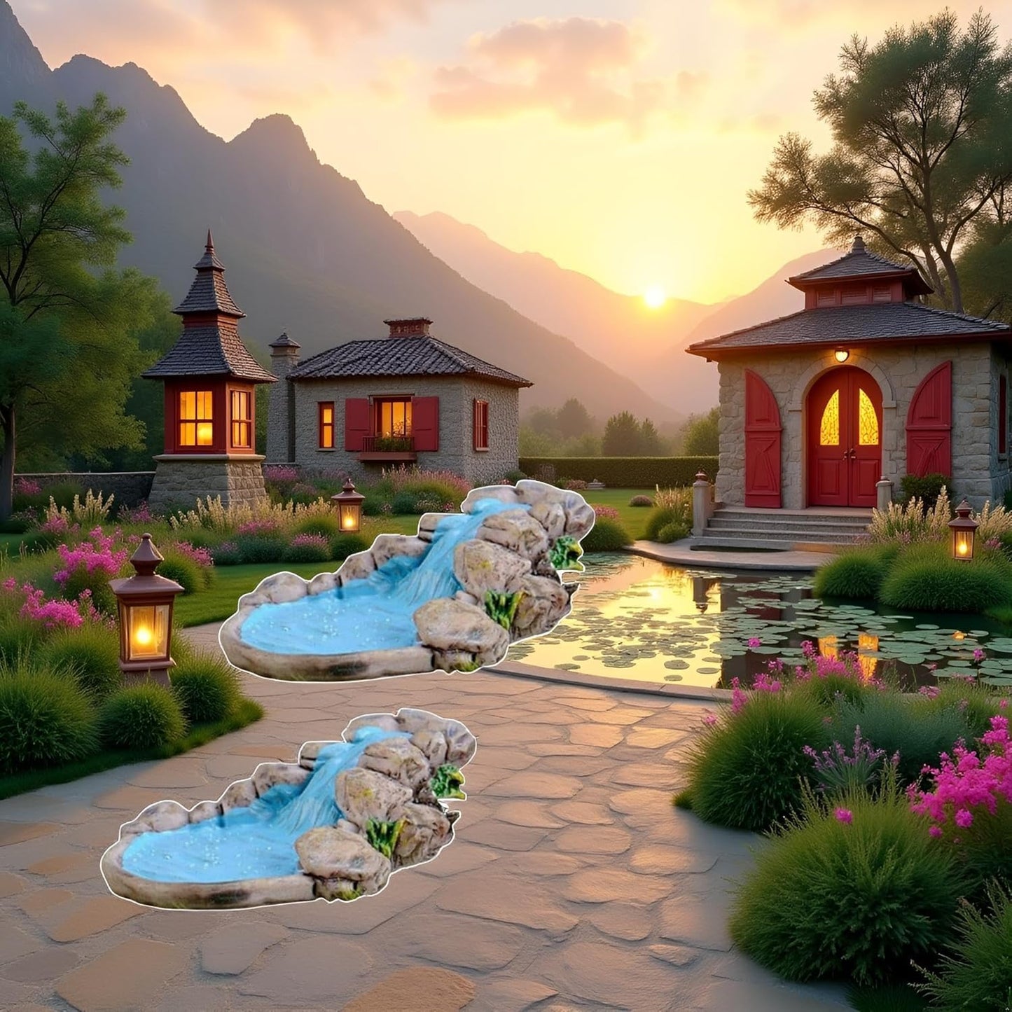 3Pcs Blue DIY Miniature Mini Water Pool Fairy Garden Lawn Ornament for Mountain Dollhouse Decor Craft Statues Antique European Village Manor Style