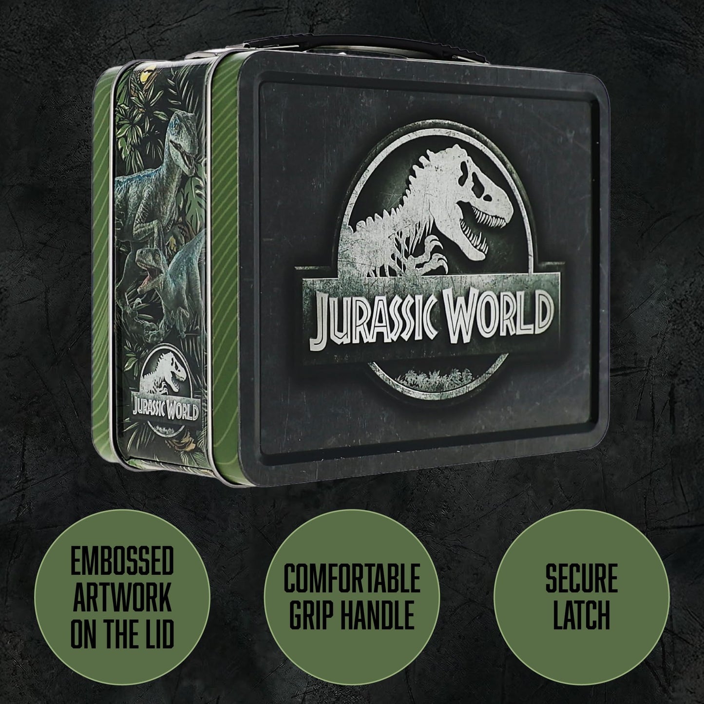 AQUARIUS Jurassic World Fun Box 8 x 6 Inches - Dinosaur Tin Storage Organizer Collectible Merchandise Gift for Kids and Teens