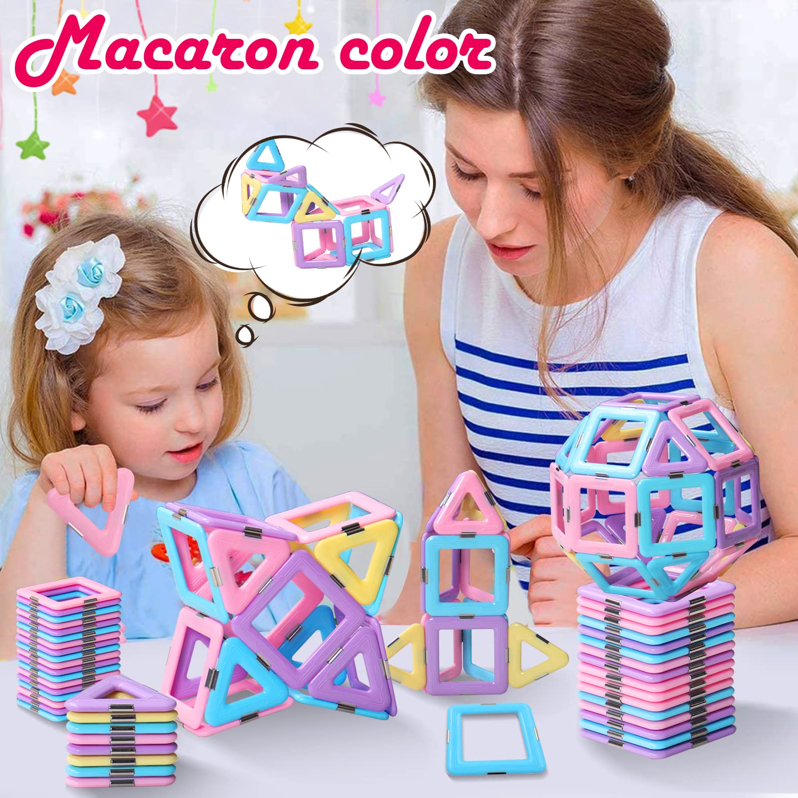 Tolnetr Magnetic Tiles Toys for 3 4 5 6 7 8+ Year Old Boys Girls Upgrade Macaron Castle Blocks Building Set for Toddlers STEM Creativity/Educational