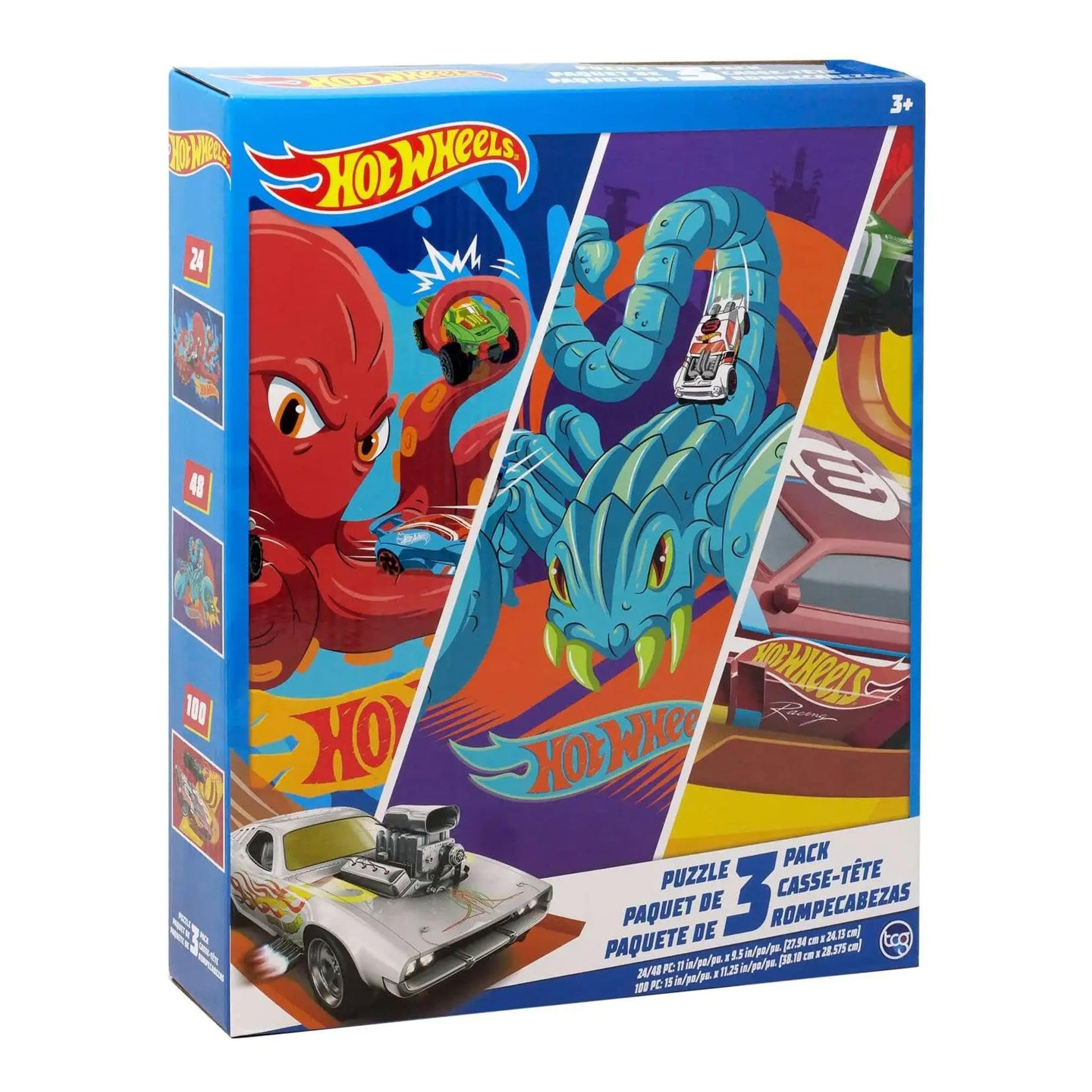 Hot Wheels 3 Pack Kids Puzzles (1X24PC, 1X 48PC, 1X100PC)
