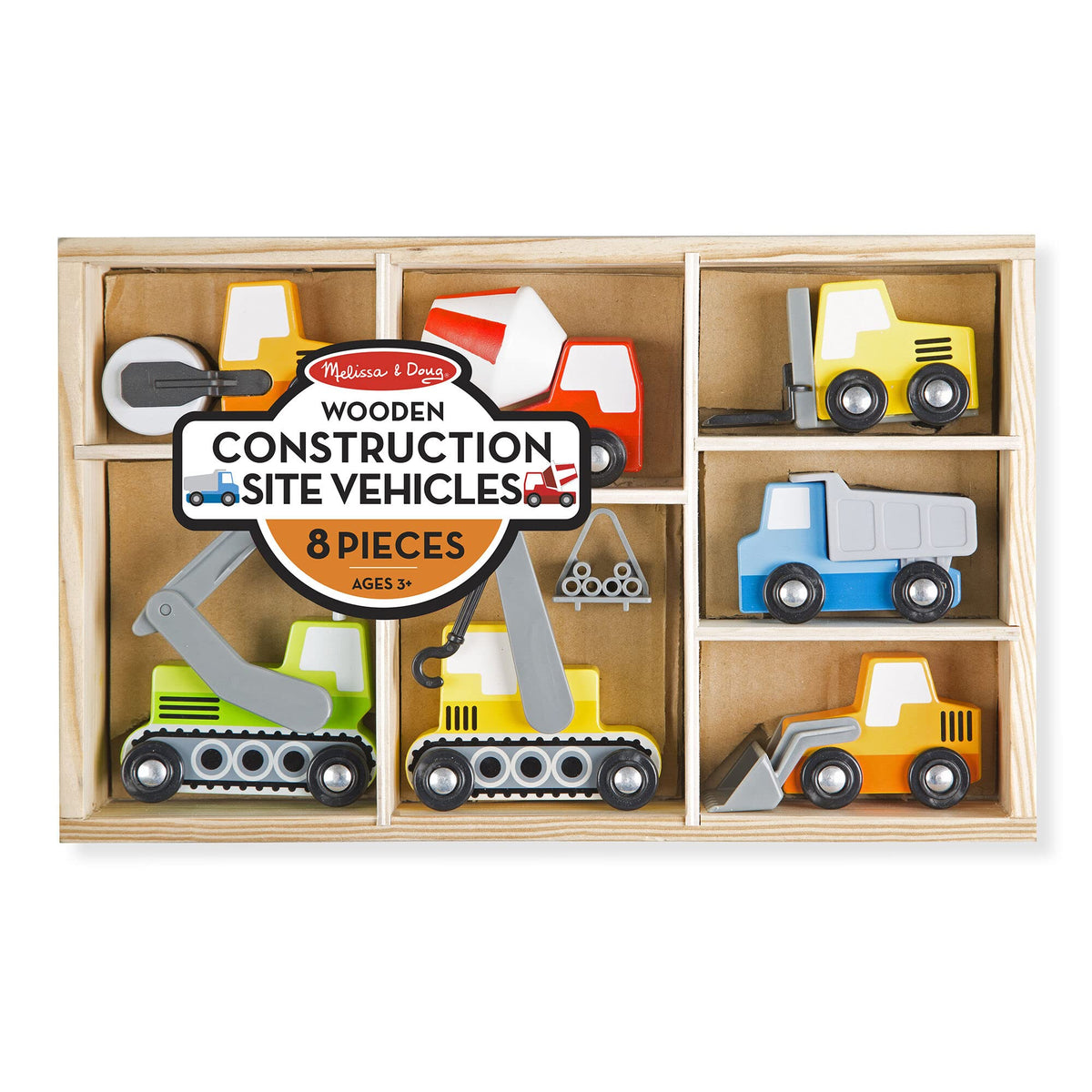 Melissa & Doug? Construction Site Vehicles: Wooden Vehicle Bundle with 1 Theme Compatible M&D Scratch Fun Mini-Pad (03180)