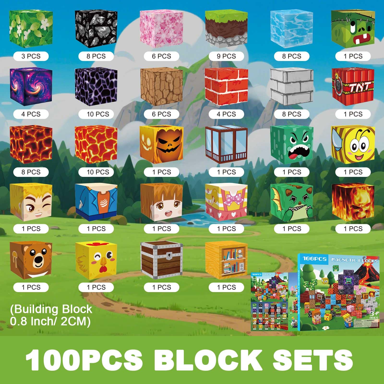 Mzyxxel Magnetic Blocks 100 PCS Magnetic Building Blocks, 3+ STEM Montessori Sensory Toys, Magnetic Cube for for 3 4 5 6 7 8 9 10 11 12 8-12 Years Old