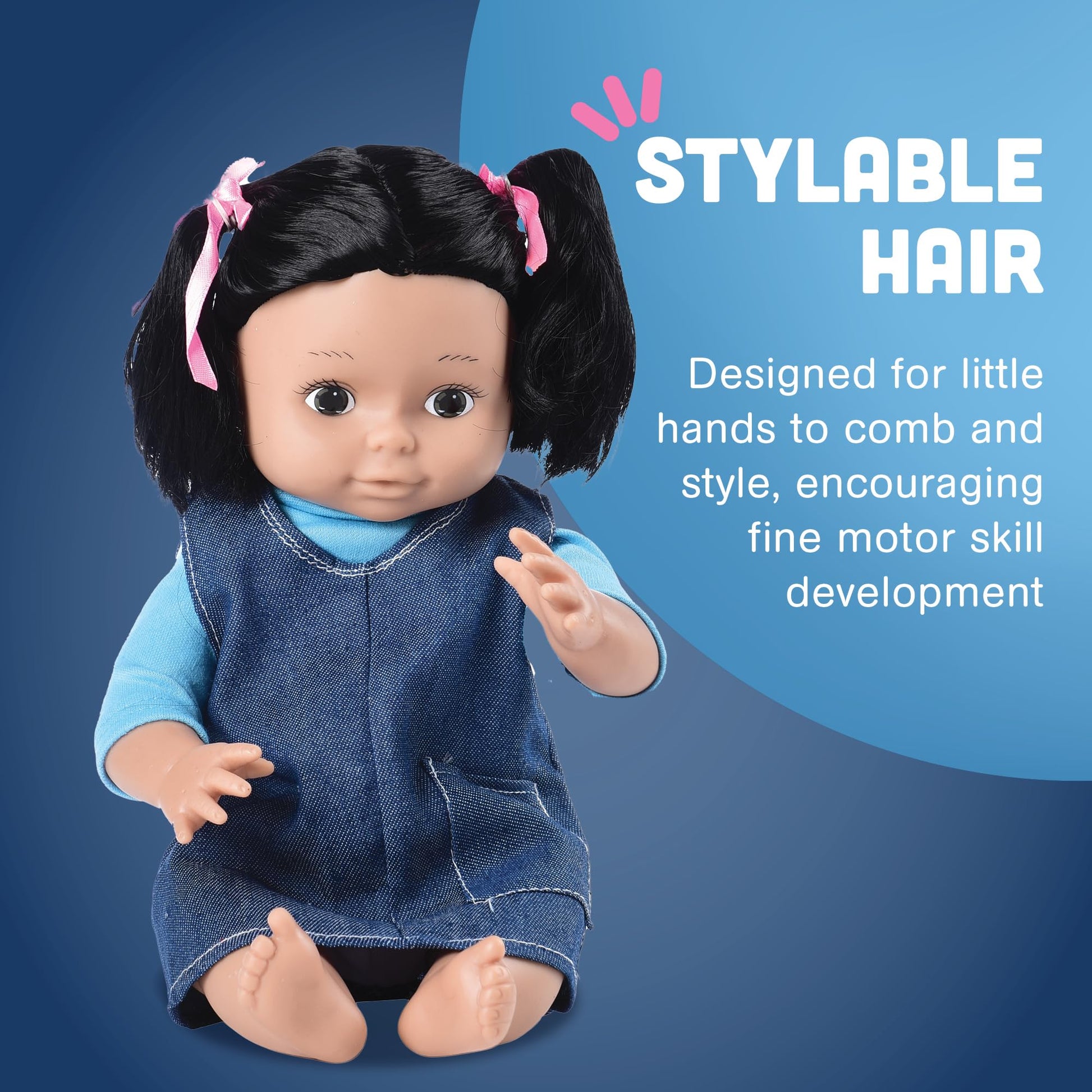 Cre8tive Minds Multi-Ethnic Toddler Baby Doll with Moveable Limbs, Denim Dress, Native American Doll for Girls and Boys Ages 19+ Months
