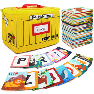 Urban Kiddy Zoo Alphabet Cards | Soft Alphabet Flash Cards, Educational Early Learning Infant Toys for Babies Infants Toddlers Boys Girls Kids Over 0