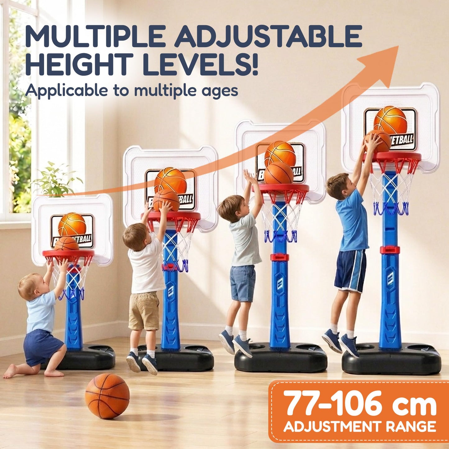 Homeli Toddler Basketball Hoop for Indoor Outdoor Play, Adjustable Mini Basketball Hoop with 3 Soft Balls & Pump, Easy to Assemble Basketball Goal
