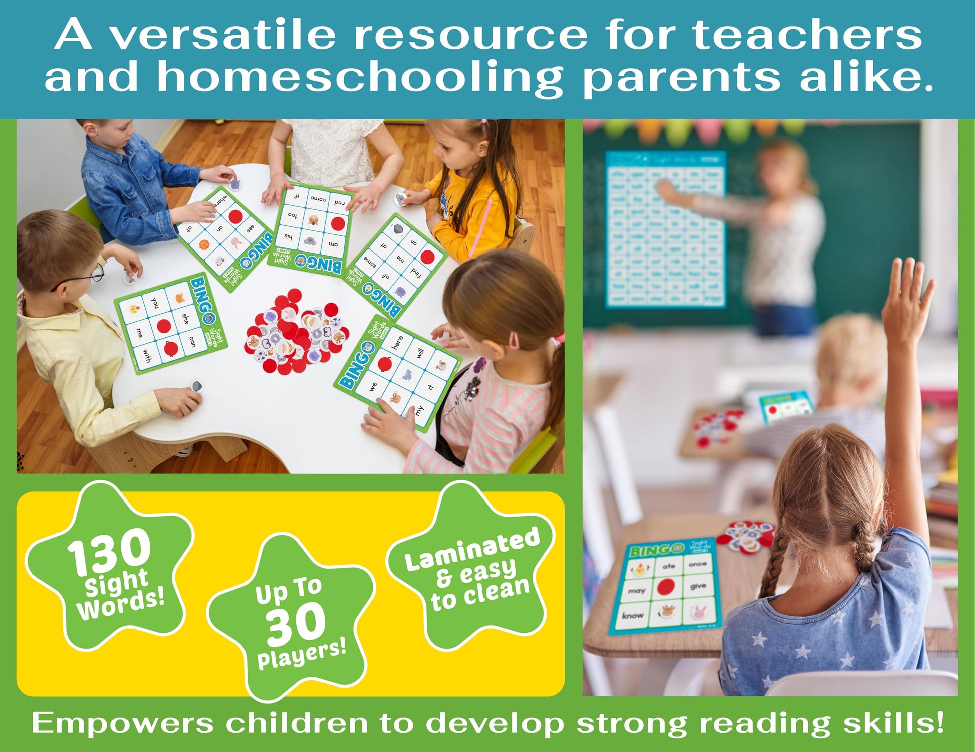 Bright Seed Sight Words Bingo Game, Learn to Read - Level 1 & 2