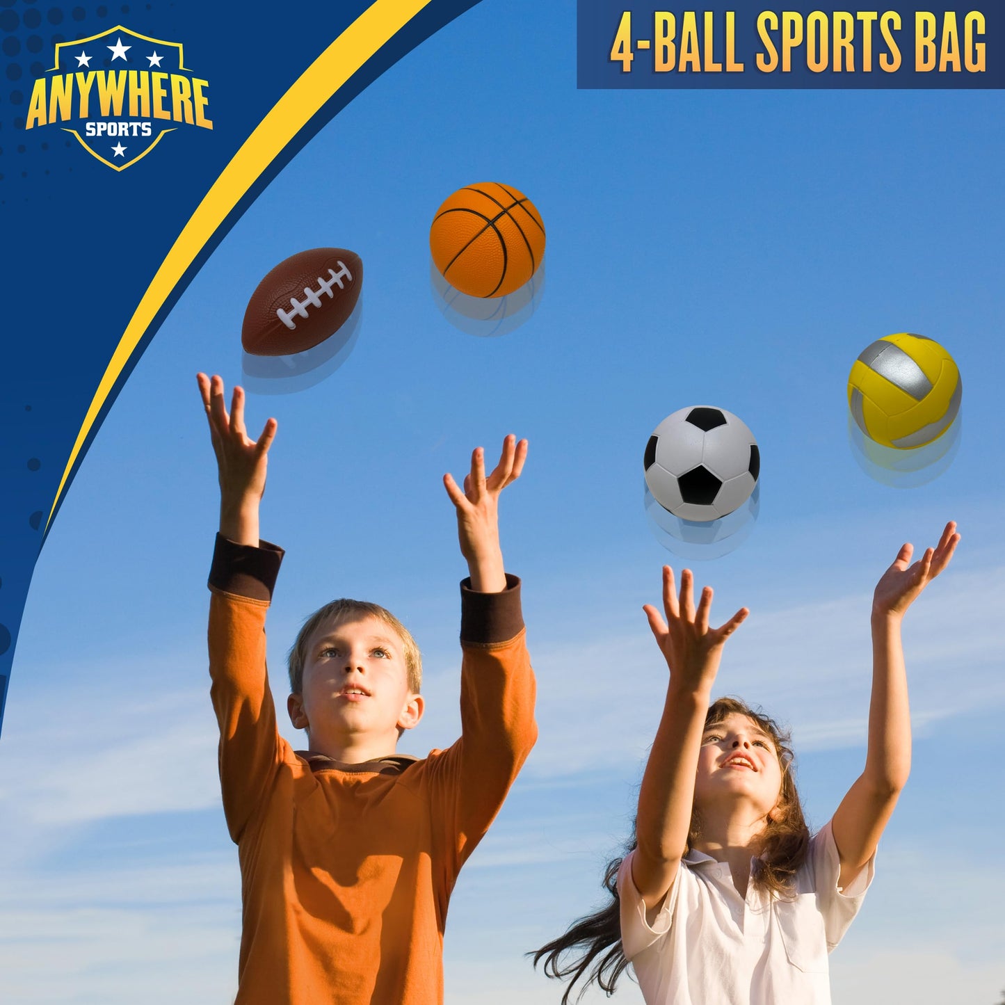 Nature Bound Mini 4-Ball Sports Bag - Soft Foam Balls Set for Kids - Basketball, Soccer, Volleyball, Football - Safe Indoor and Outdoor Play - No Pump