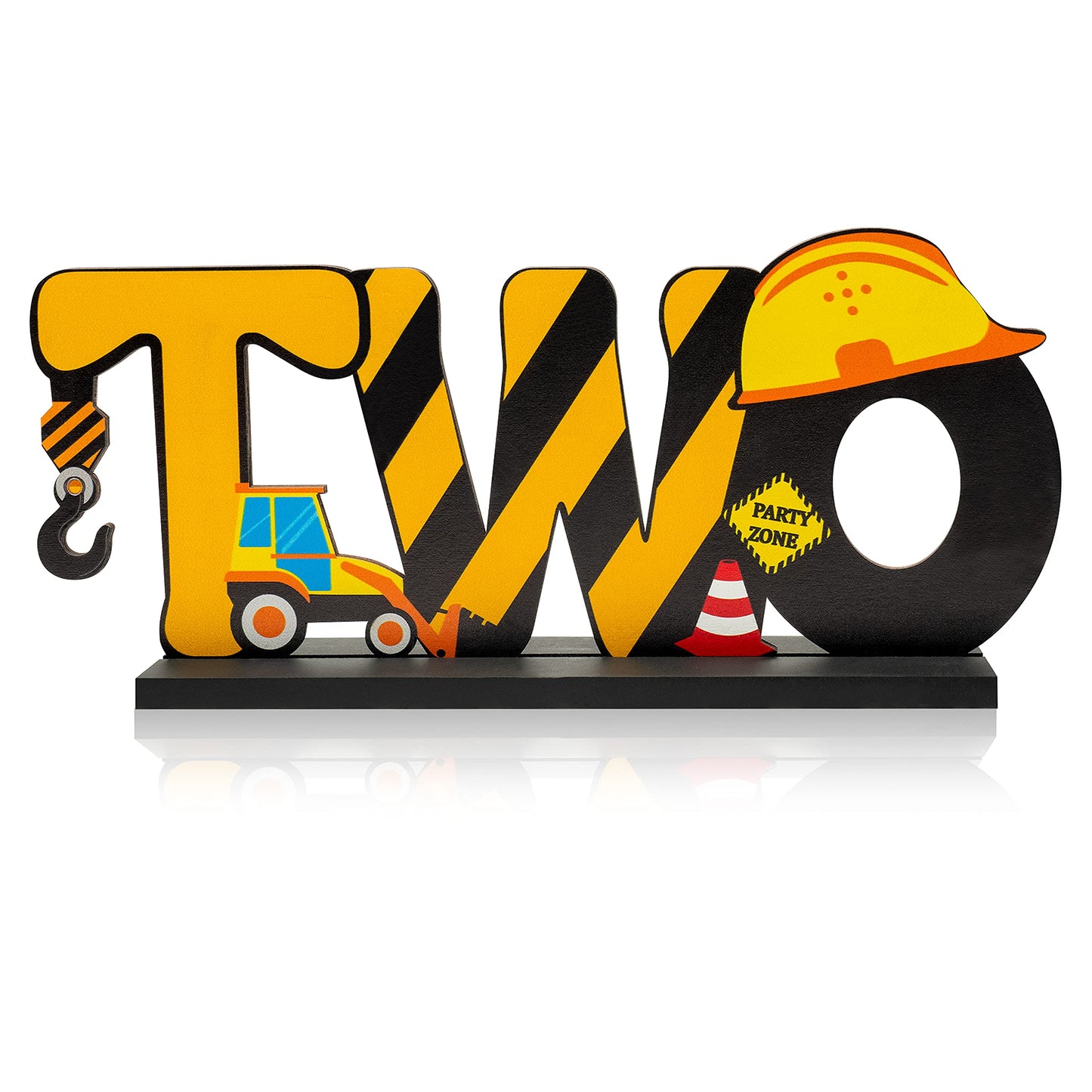 Haooryx Construction Truck Two Letter Sign Wooden Table Centerpiece for Boys, Two Years Old Baby 2nd Birthday Party Decorations, Construction Theme