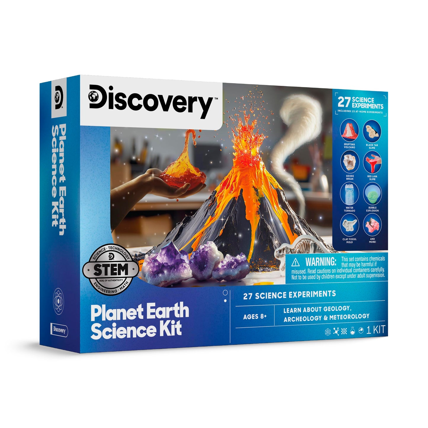 Discovery Planet Earth Science Kit for Kids| 27 Science Experiments| Erupting Volcano, Slime Lava, Geodes, Grow Crystals, Dino Fossil| STEM Geology