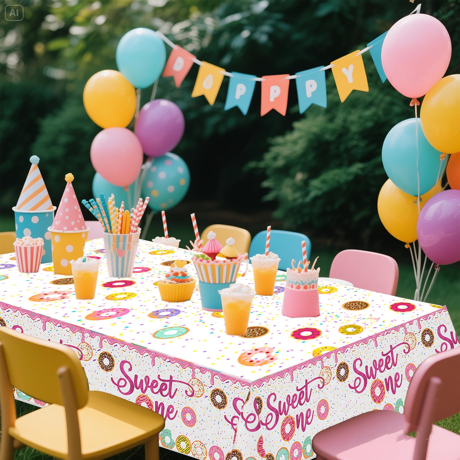 hanviync 3pcs Sweet One Donut Party Tablecloth Donut 1st Party Decorations,1 Year Old Birthday Decorations,Donut First Birthday Decorations