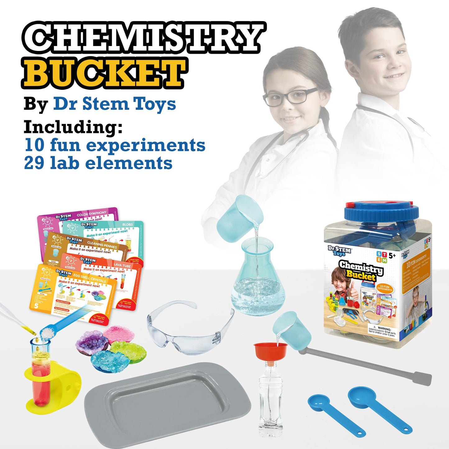 Dr. STEM Toys - Kids First Chemistry Set Science Kit | 29 Lab Elements Includes 10 Easy Experiments | Safe and Non-Toxic Ideas for Kids | Stem
