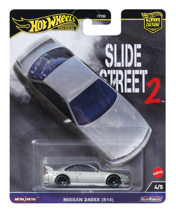 Hot Wheels Premium Car Culture Collectible Toy Car, 1:64 Scale Die-Cast Nissan Silvia S14, Slide Street Vehicle with Real Riders Tires