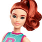 Barbie Fashionistas Doll #232 with Red Hair, Wearing Sporty “B” Jersey Top and Pleated Purple Skirt with Watch and Sneakers